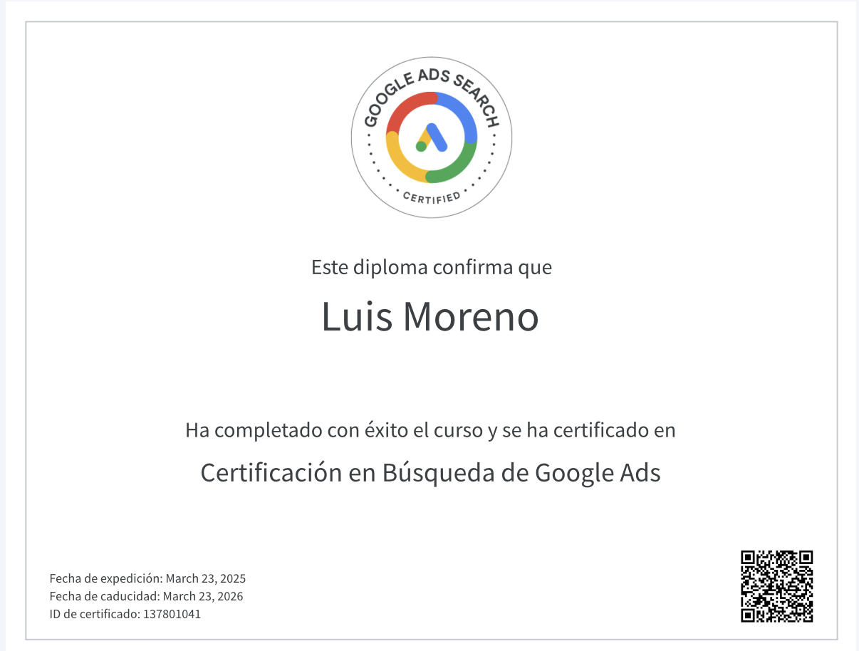 Certificado de Búsqueda de Google